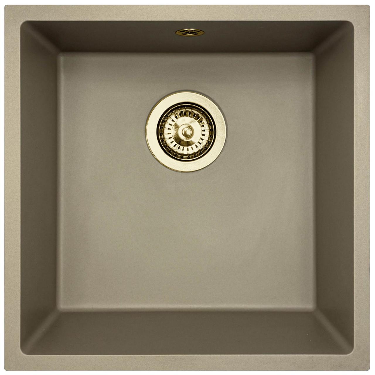 GraniteMy Universal pia de granito taupe 40x40 cm sobrepor, embutir e nivelar com plugue dourado 1208967215
