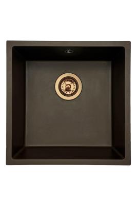 GraniteMy Universal pia de café de granito 40x40 cm para montagem superior, montagem inferior e montagem nivelada com plugue de cobre 1208967217