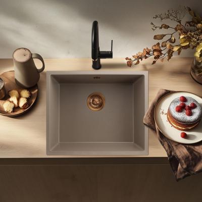 GraniteMy Universal pia de granito taupe 50x40 cm de instalação superior, inferior e nivelada com plugue de cobre 1208967225