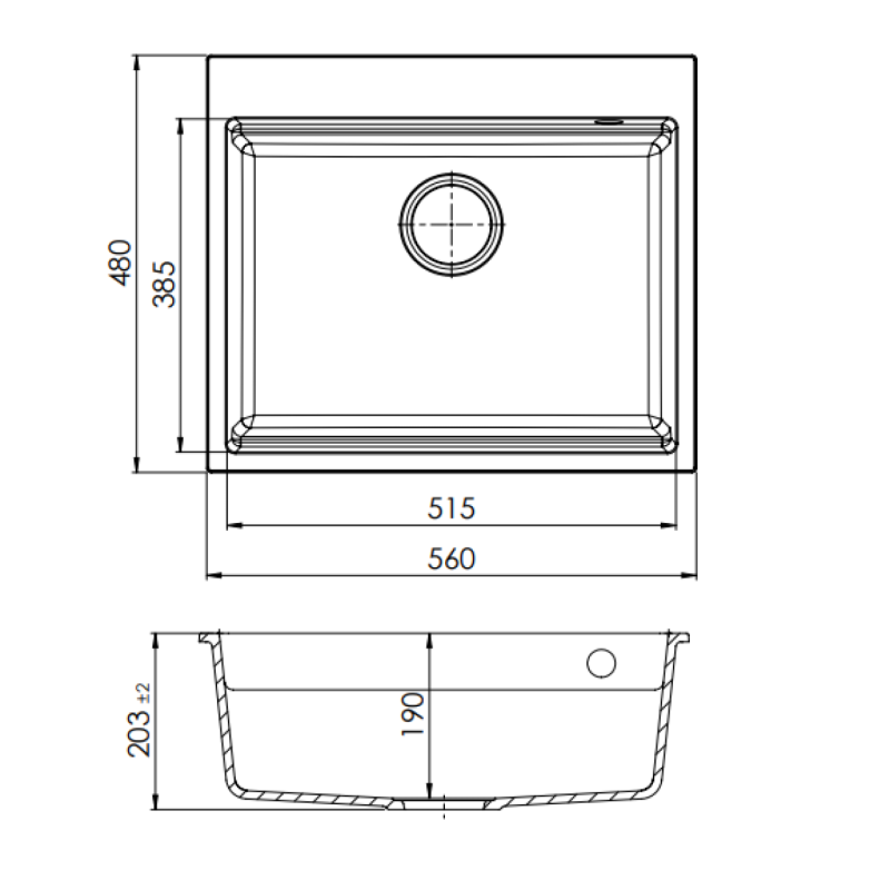 GraniteMy Steam granite sink 56x48 cm black top- mounted with stainless steel plug including accessories 1208967231