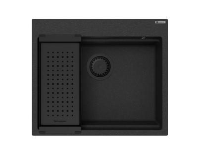 GraniteMy Lava-louças de granito para bancada 56x48 cm preto com plugue preto incluindo acessórios 1208967233