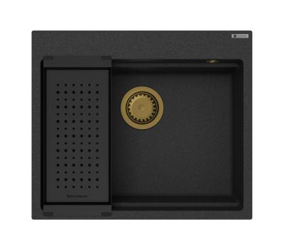 GraniteMy Pia de granito Steam 56x48 cm preta de sobrepor com ralo dourado incluindo acessórios 1208967235