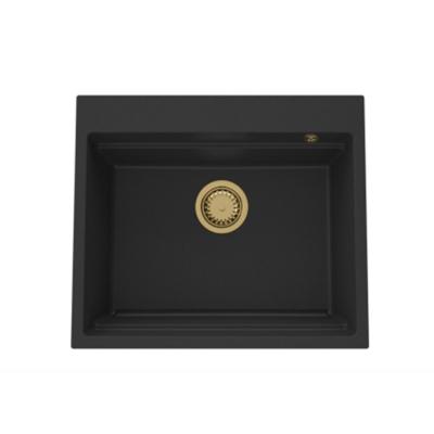 GraniteMy Pia de granito Steam 56x48 cm preta de sobrepor com ralo dourado incluindo acessórios 1208967235