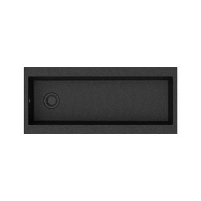 GraniteMy Trog pia grande de granito preta 116x50 cm, instalação de bancada, com orifício para torneira, com tampão preto 1208967237