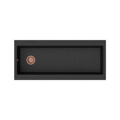 GraniteMy Trog pia de granito preta muito grande 116x50 cm preta de montagem superior com bancada para torneira e plugue de cobre 1208967238