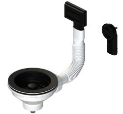 Conjunto de tampões para cesto Granitemy, preto mate, conjunto de drenagem para lava-loiça, incl. transbordamento redondo e retangular 1208967256