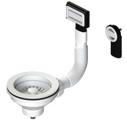 Conjunto de tampões para cesto Granitemy branco mate, conjunto de drenagem para lava-loiça incl. transbordamento redondo e retangular 1208967257