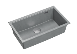 Quadri Newport II pia grande e profunda de granito para montagem superior e inferior, cinza, 76x45cm, com plugue de aço inoxidável 1208967272