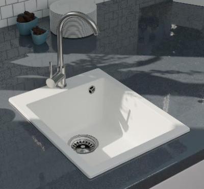 GraniteMy Bremen pia de granito branca 40x50 cm branca, montagem superior, montagem inferior e montagem nivelada com área para torneira com plugue de aço inoxidável 1208967284