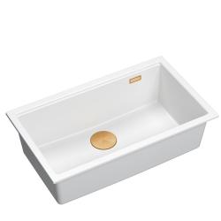 Quadri Newport II grande e profunda pia de granito, instalação embutida e sobreposta, cor branca, 76x45cm, com válvula de cobre 1208967304.