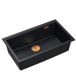 Quadri Newport II grande e profunda pia de granito, montagem superior e inferior, pia preta 76x45cm com tampão de cobre 1208967306