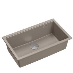 Quadri Newport II pia grande e profunda de granito para montagem sobre e sob bancada, pia taupe 76x45cm com plugue de aço inoxidável 1208967310