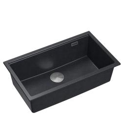 Quadri Newport II grande e profunda pia de granito para montagem superior e inferior em antracite, pia de 76x45cm com tampão de aço inoxidável 1208967313