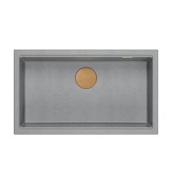 Quadri Newport II pia grande e profunda de granito de sobrepor e embutir cinza pia 76x45cm com ralo de cobre 1208967314