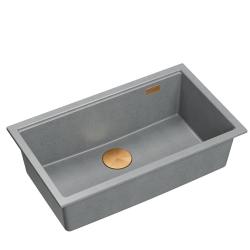 Quadri Newport II pia grande e profunda de granito de sobrepor e embutir cinza pia 76x45cm com ralo de cobre 1208967314