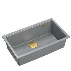 Quadri Newport II grande e profunda pia de granito para instalação sobre e sob a bancada cinza pia 76x45cm com ralo dourado 1208967315