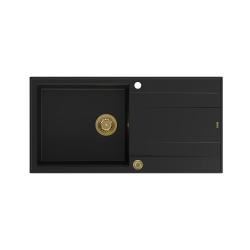 Quadri Luton pia de granito preto de montagem superior com escorredor reversível 100x50cm com ralo dourado 1208967317