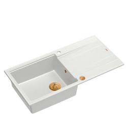 Quadri Luton pia de sobrepor de granito branco com escorredor reversível 100x50cm com tampa de cobre 1208967318