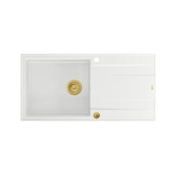 Quadri Luton pia de granito branco com escorredor reversível 100x50cm com plugue dourado 1208967319