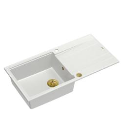Quadri Luton pia de granito branco com escorredor reversível 100x50cm com plugue dourado 1208967319