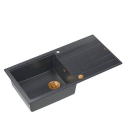 Quadri Luton antracite pia de granito de sobrepor com escorredor reversível 100x50cm com plugue de cobre 1208967321
