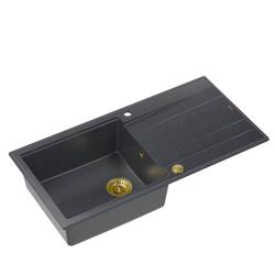 Pia de montagem em granito antracite Quadri Luton com área de escorrimento reversível 100x50cm com ralo dourado 1208967322