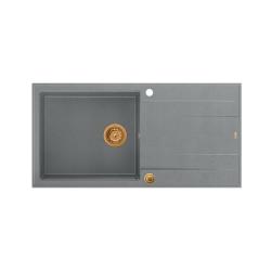 Quadri Luton cinza granito pia de sobrepor com escorredor reversível 100x50cm com plugue de cobre 1208967324
