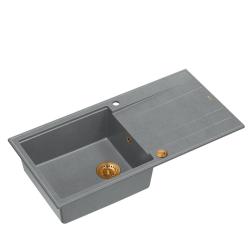 Quadri Luton cinza granito pia de sobrepor com escorredor reversível 100x50cm com plugue de cobre 1208967324