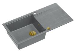 Quadri Luton pia de granito cinza de montagem superior com escorredor reversível 100x50cm com tampa dourada 1208967325