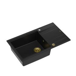 Quadri Luton pia grande de granito preto de sobrepor com escorredor reversível 86x50cm com ralo dourado 1208967327