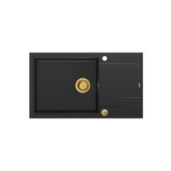 Quadri Luton pia grande de granito preto de sobrepor com escorredor reversível 86x50cm com ralo dourado 1208967327