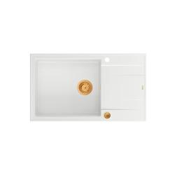 Quadri Luton pia grande de granito branco sobrepor com escorredor reversível 86x50cm com plugue de cobre 1208967328