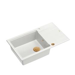 Quadri Luton pia grande de granito branco sobrepor com escorredor reversível 86x50cm com plugue de cobre 1208967328