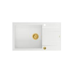 Quadri Luton pia grande de granito branco de sobrepor com escorredor reversível 86x50cm com ralo dourado 1208967329