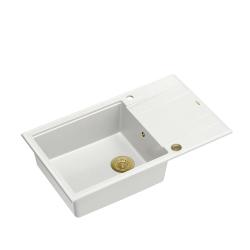 Quadri Luton pia grande de granito branco de sobrepor com escorredor reversível 86x50cm com ralo dourado 1208967329