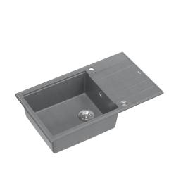 Quadri Luton cinza granítico grande pia de sobrepor com escorredor reversível 86x50cm com válvula de aço inoxidável 1208967330