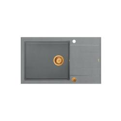Quadri Luton pia de embutir em granito cinza grande com escorredor reversível 86x50cm com válvula de cobre 1208967331