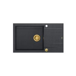 Quadri Luton pia grande de granito antracite de sobrepor com escorredor reversível 86x50cm com tampa dourada 1208967334