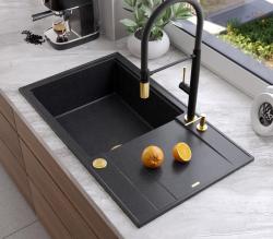 Quadri Luton pia grande de granito antracite de sobrepor com escorredor reversível 86x50cm com tampa dourada 1208967334