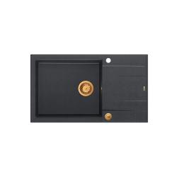 Quadri Luton pia de granito antracite grande com escorredor, reversível, 86x50cm, com válvula de cobre 1208967335