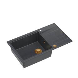 Quadri Luton pia de granito antracite grande com escorredor, reversível, 86x50cm, com válvula de cobre 1208967335