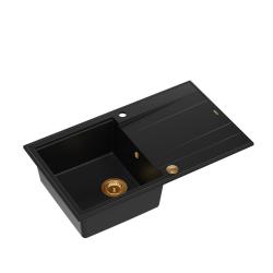 Quadri Luton pia de granito preto de sobrepor com escorredor reversível 86x50cm com plugue de cobre 1208967337