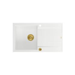 Quadri Luton pia de granito branco de montagem superior com escorredor reversível 86x50cm com ralo dourado 1208967338