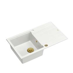 Quadri Luton pia de granito branco de montagem superior com escorredor reversível 86x50cm com ralo dourado 1208967338