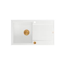 Quadri Luton pia de granito branco de montagem superior com escorredor reversível 86x50cm com tampão de cobre 1208967339