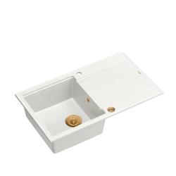 Quadri Luton pia de granito branco de montagem superior com escorredor reversível 86x50cm com tampão de cobre 1208967339