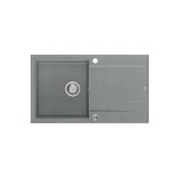 Quadri Luton cinza pia de granito de montagem superior com área de escorrimento reversível 86x50cm com plugue de aço inoxidável 1208967340