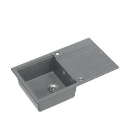 Quadri Luton cinza pia de granito de montagem superior com área de escorrimento reversível 86x50cm com plugue de aço inoxidável 1208967340