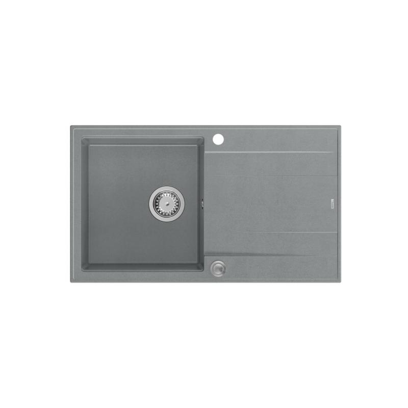 Quadri Luton grey granite Inset Kitchen Sink with draining board reversible 86x50cm with stainless steel plug 1208967340