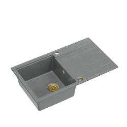 Quadri Luton pia de granito cinza de bancada com escorredor reversível 86x50cm com tampa dourada 1208967341